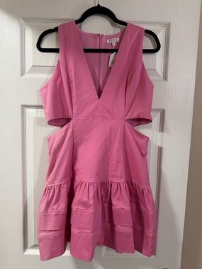 TCEC Hot Pink V-Neck Cutout Tiered Dress